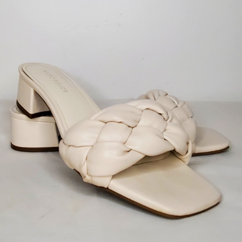 Marc Fisher Size 7 1/2 Mules Color Cream with Basket-Weave Design - Picture 6 of 13